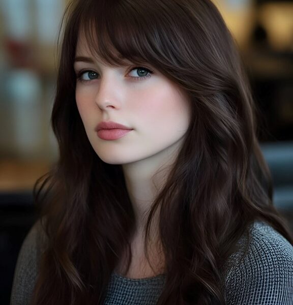 long layered hair with bangs