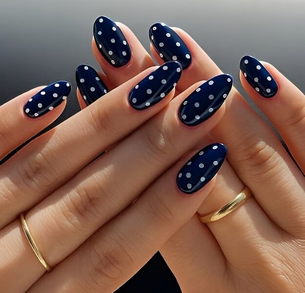 Blue polka dot nails